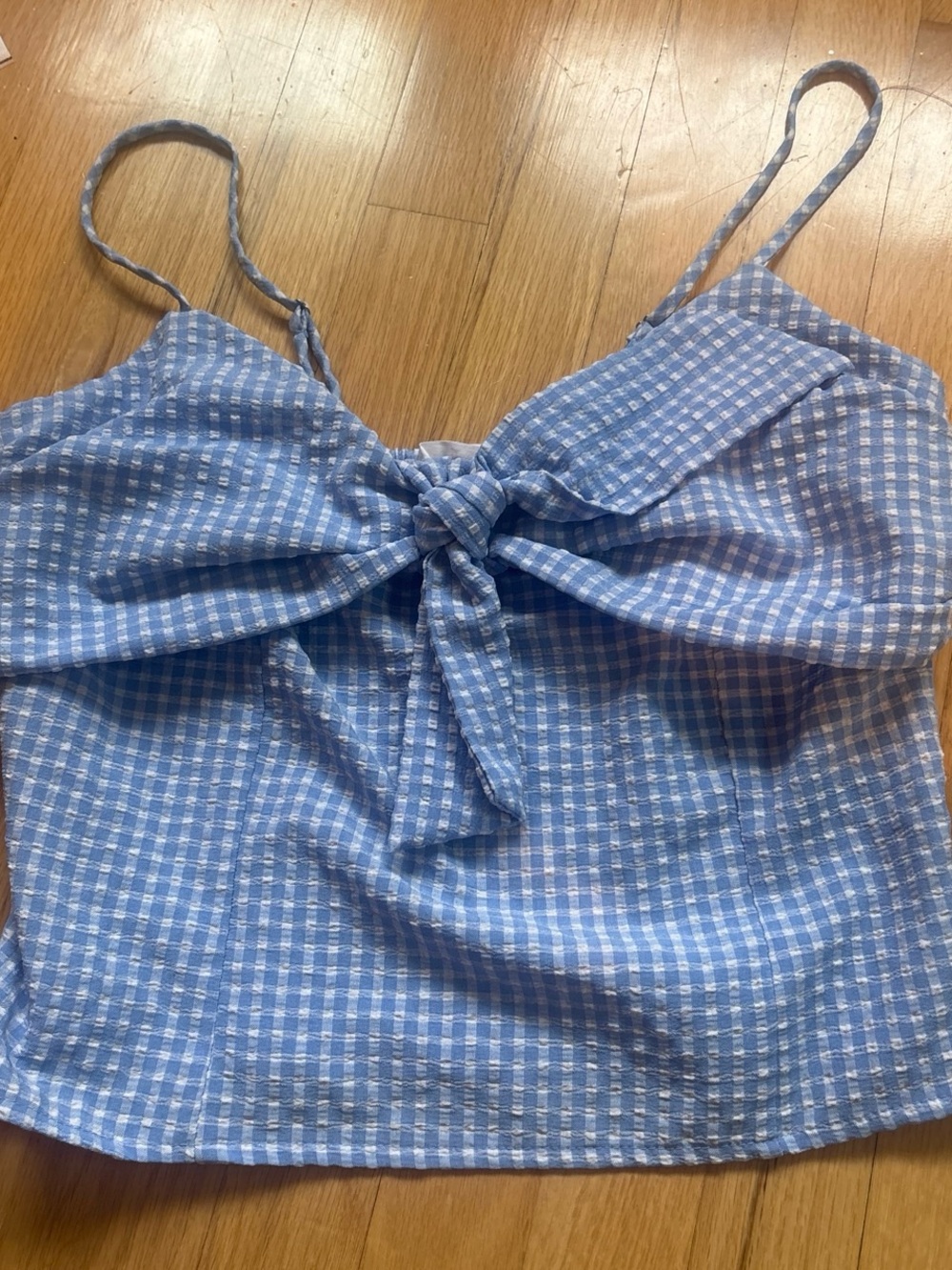 Sienna Sky Light Blue Gingham Tie-Front Cami